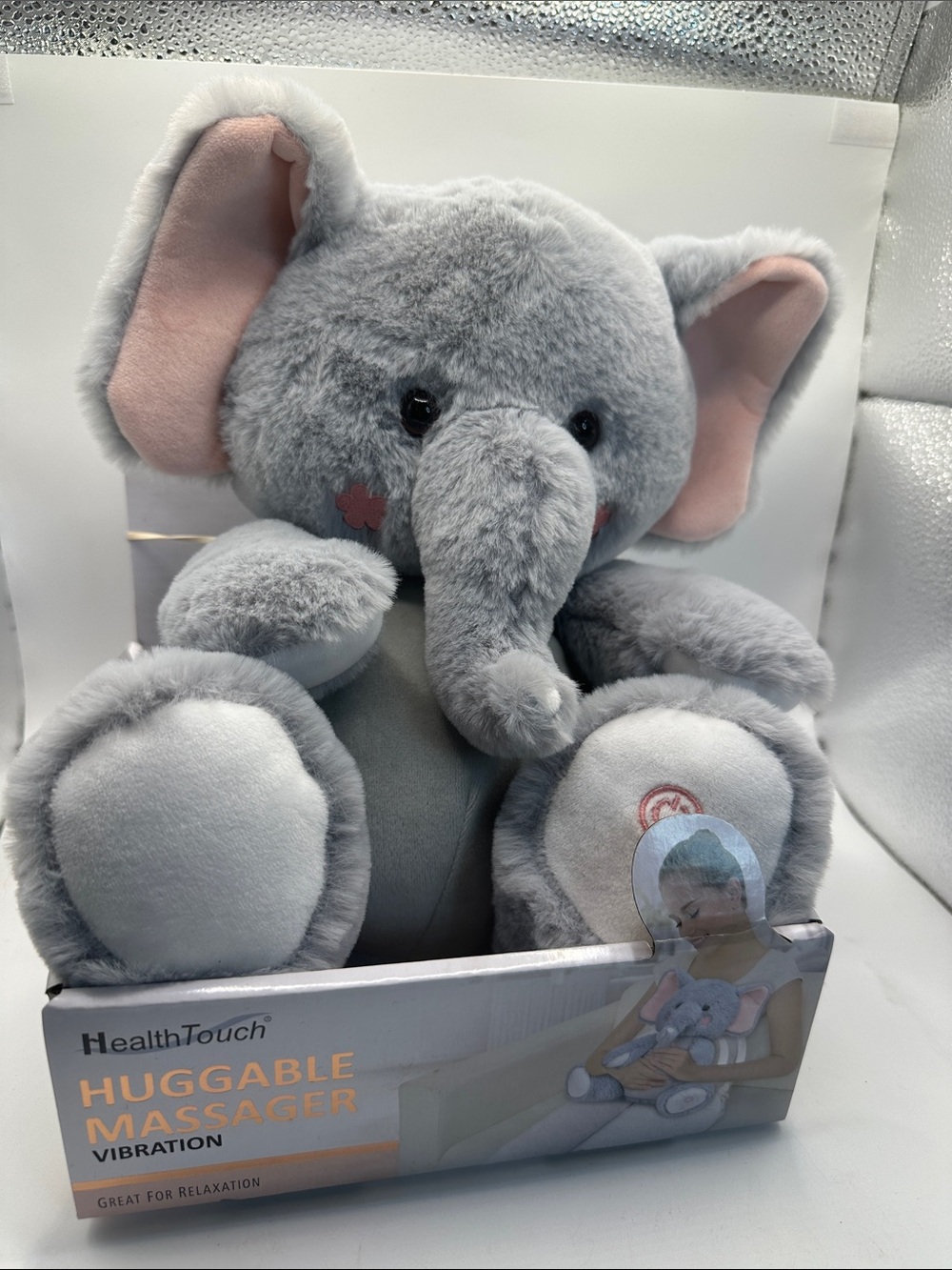 HealthTouch Gray Plush Elephant Huggable Massager NIB